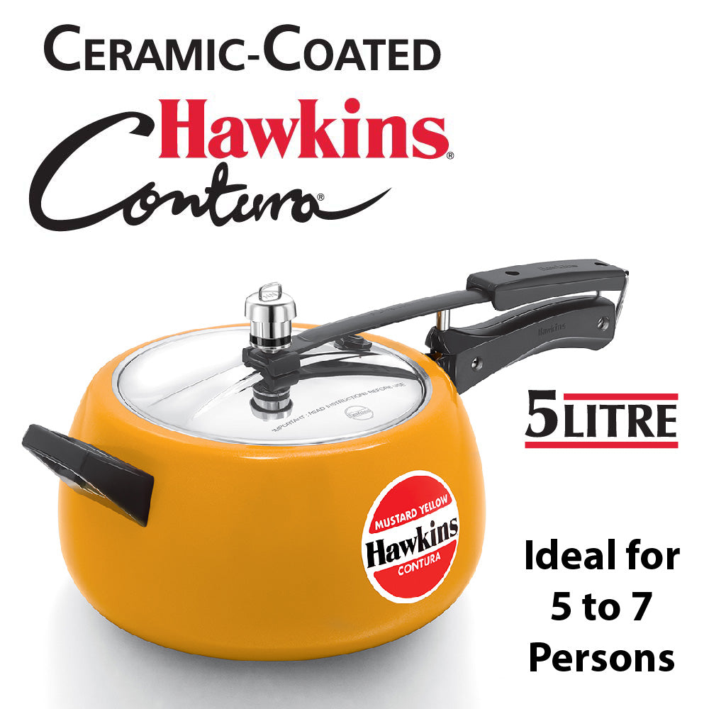 Hawkins Ceramic Coated Contura Pressure Cooker - Mustard Yellow