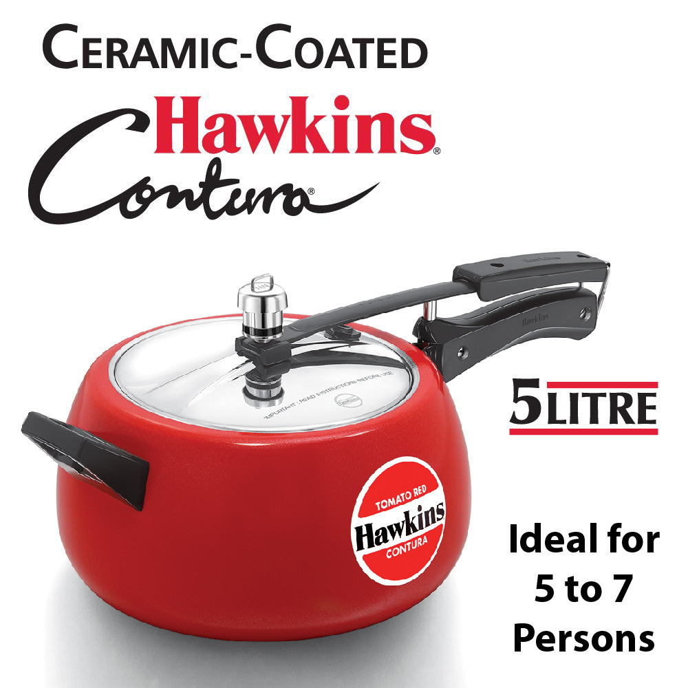 Hawkins Ceramic Coated Contura Pressure Cooker - Tomato Red