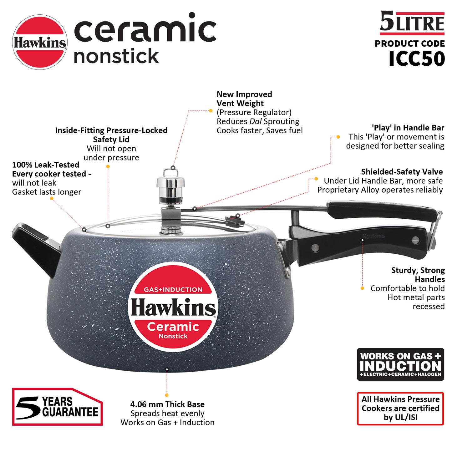 Hawkins Ceramic Coated Contura Pressure Cooker - Granite