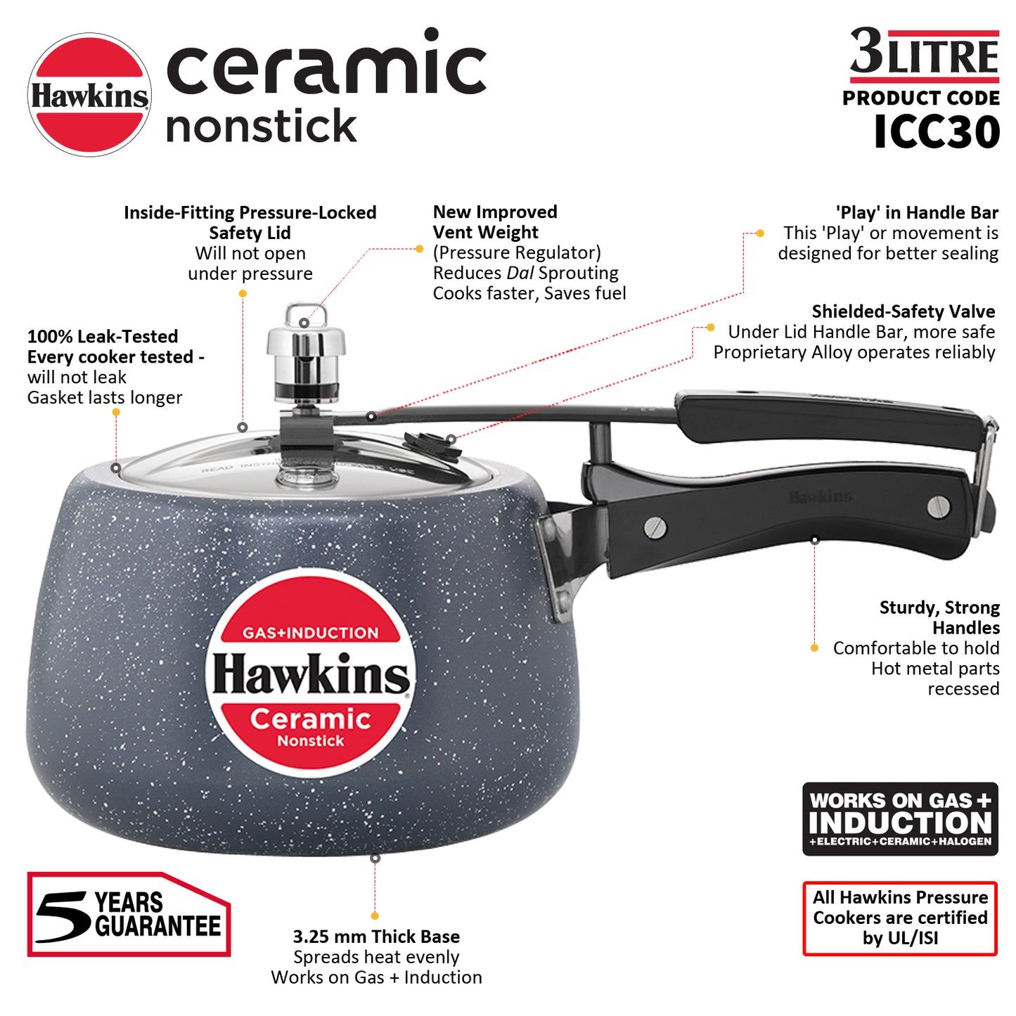 Hawkins Ceramic Coated Contura Pressure Cooker - Granite