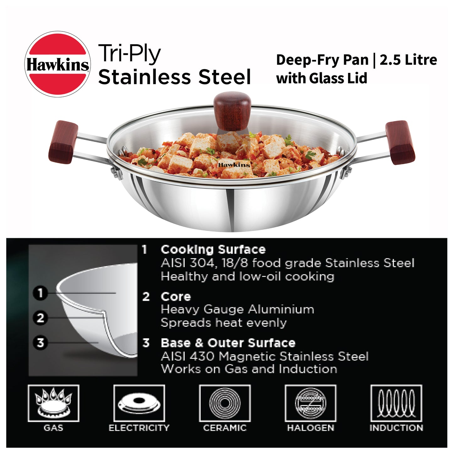 Hawkins Tri-Ply Deep Fry Pan