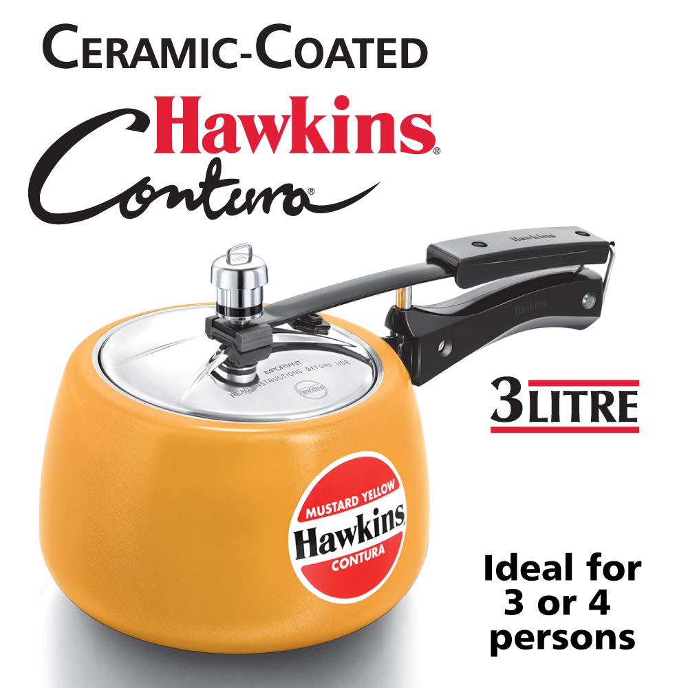Hawkins Ceramic Coated Contura Pressure Cooker - Mustard Yellow
