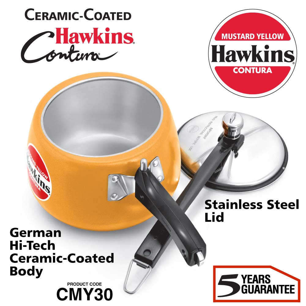 Hawkins Ceramic Coated Contura Pressure Cooker - Mustard Yellow