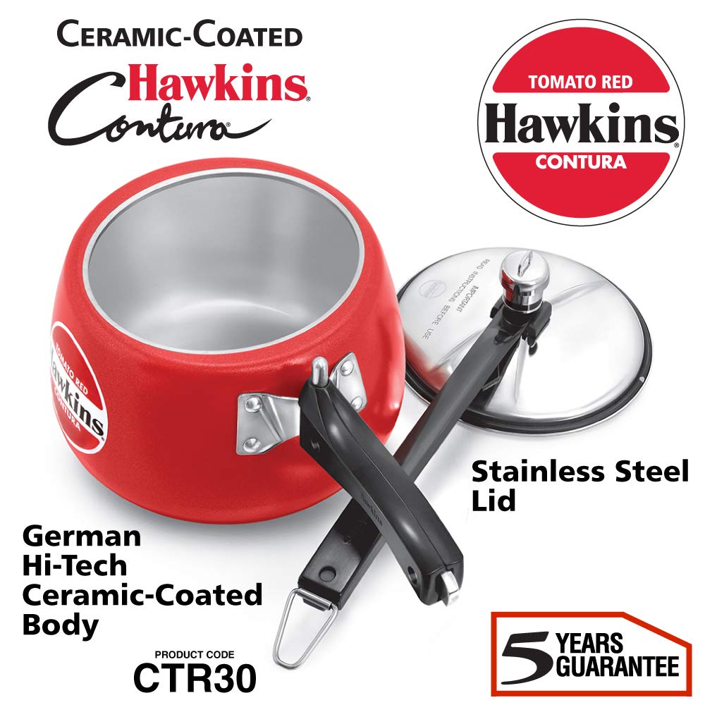 Hawkins Ceramic Coated Contura Pressure Cooker - Tomato Red