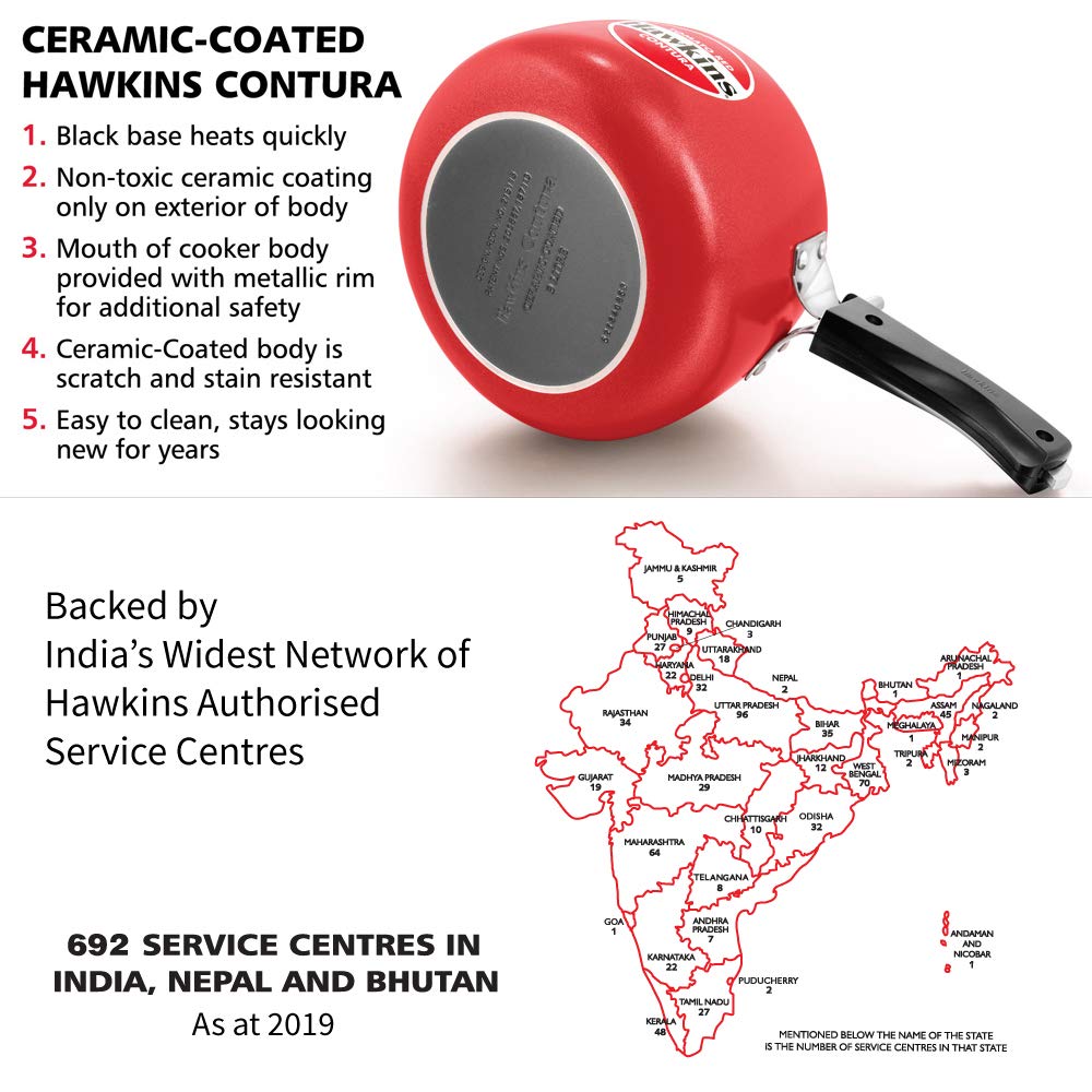 Hawkins Ceramic Coated Contura Pressure Cooker - Tomato Red