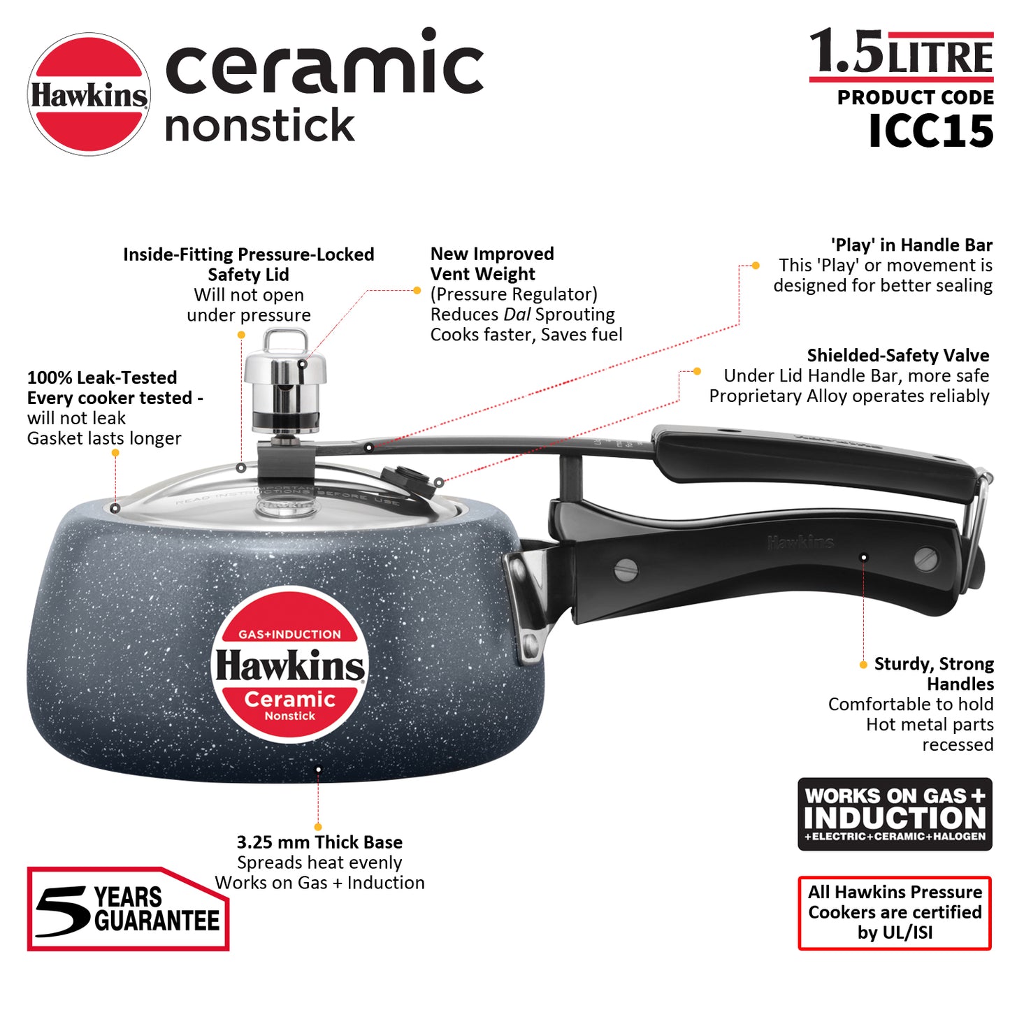 Hawkins Ceramic Coated Contura Pressure Cooker - Granite