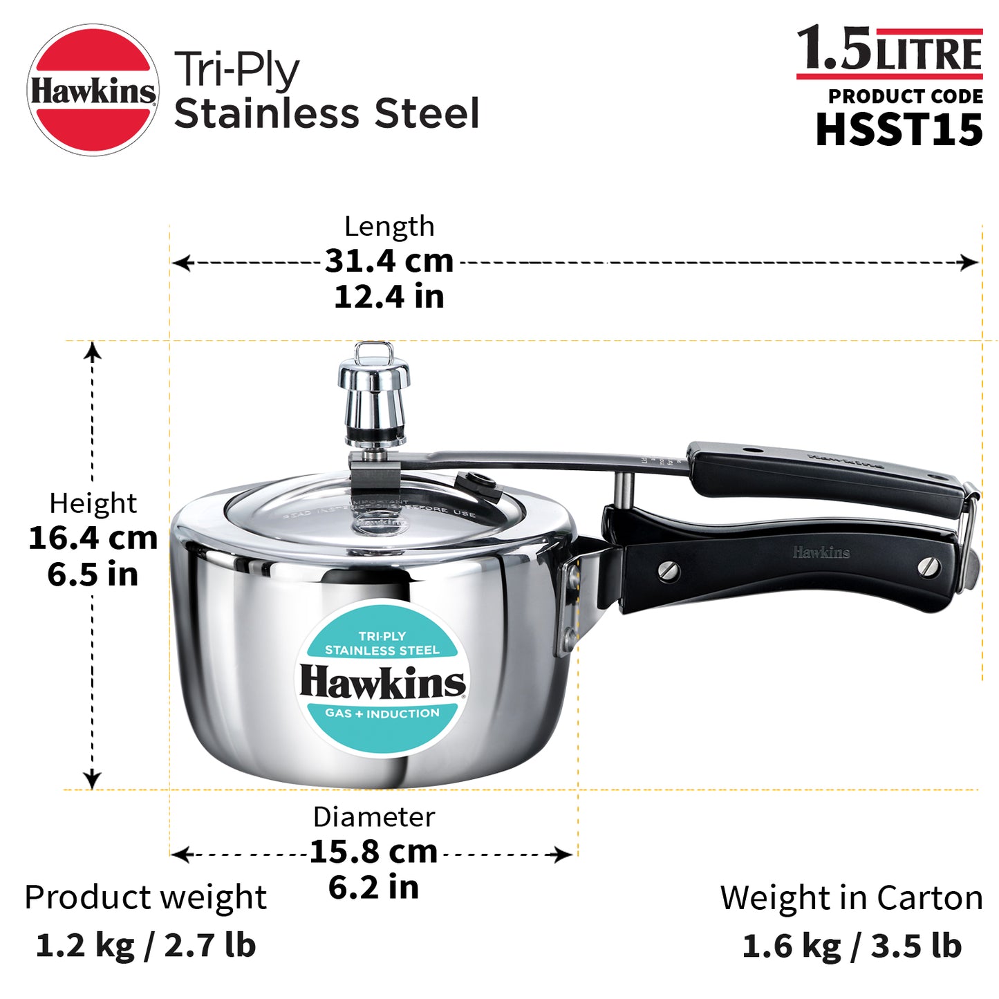 Hawkins Tri-Ply Ventura Pressure Cooker