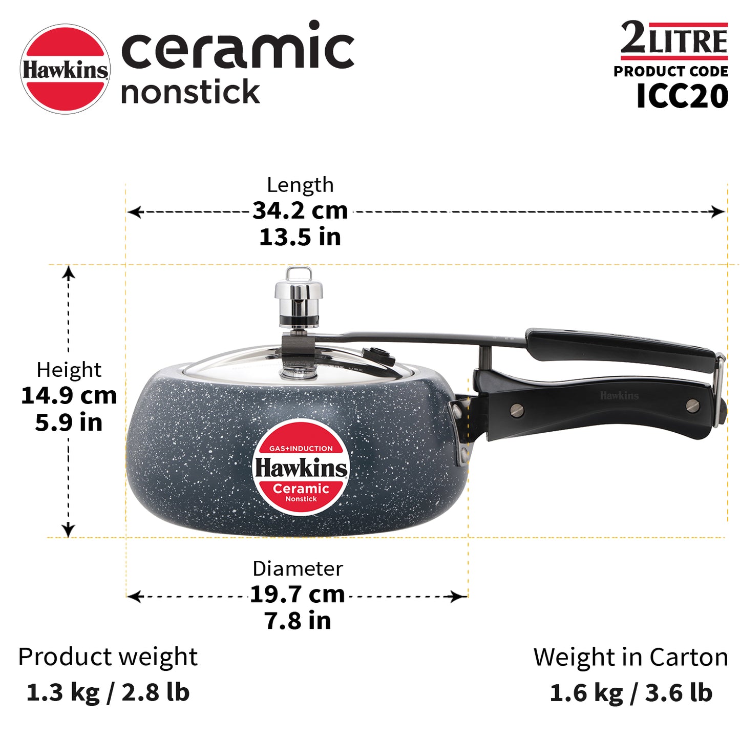 Hawkins Ceramic Coated Contura Pressure Cooker - Granite