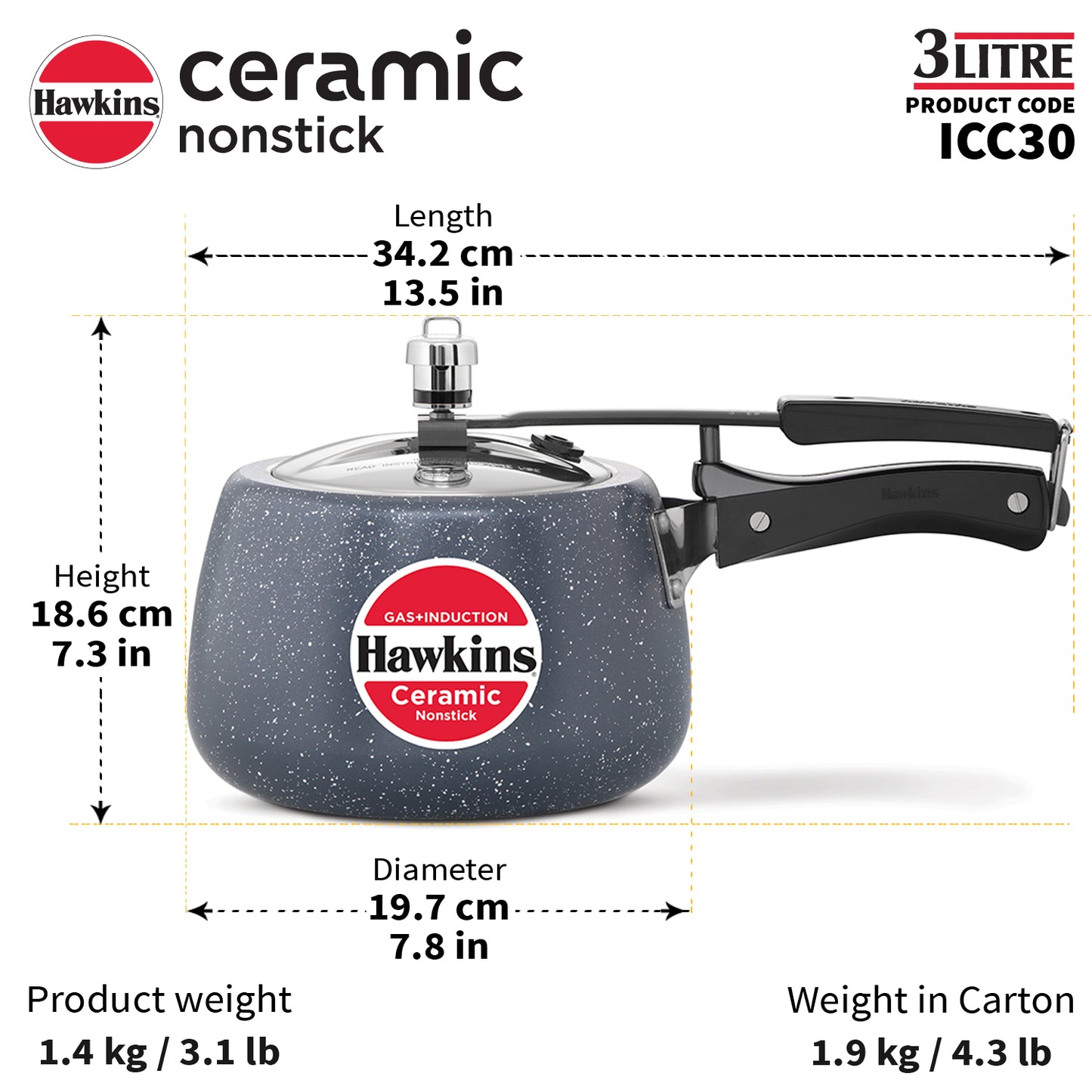 Hawkins Ceramic Coated Contura Pressure Cooker - Granite
