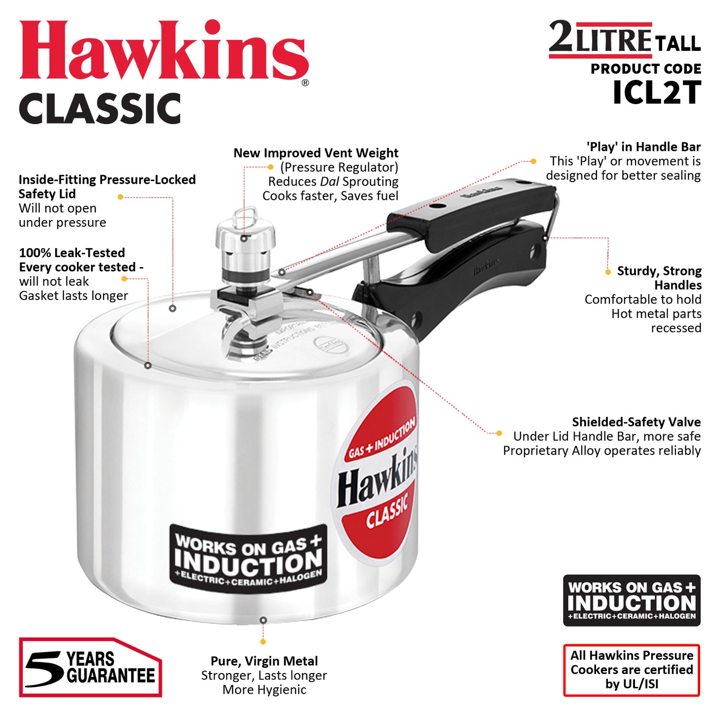 Hawkins Induction Compatible Classic Pressure Cooker