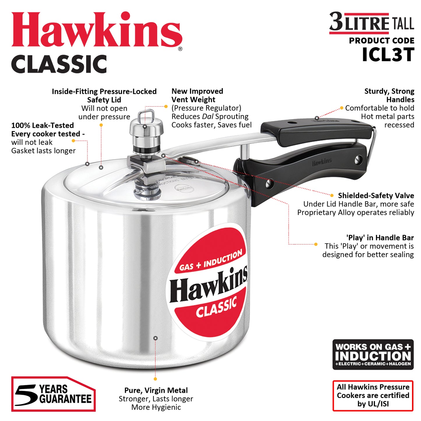 Hawkins Induction Compatible Classic Pressure Cooker