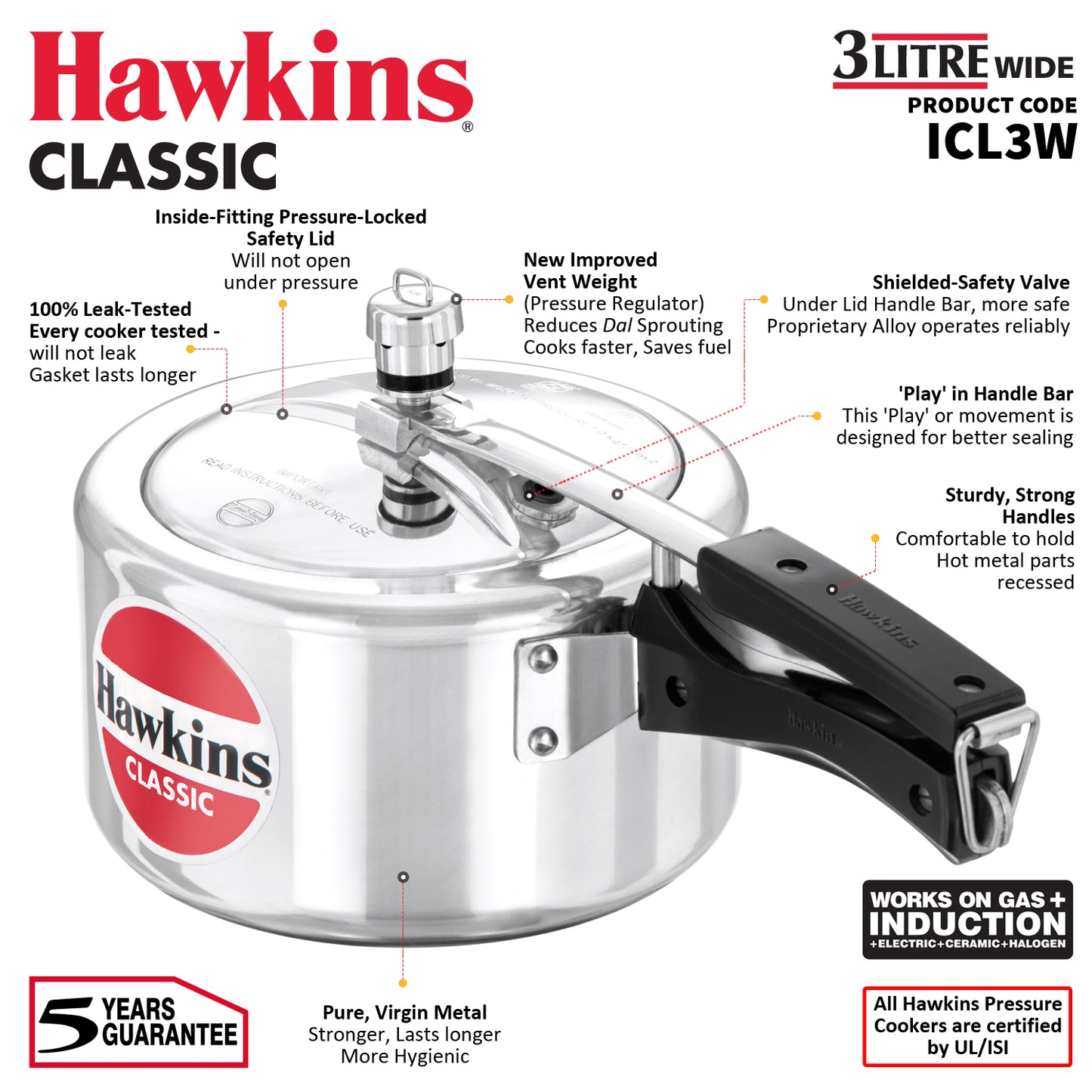 Hawkins Induction Compatible Classic Pressure Cooker