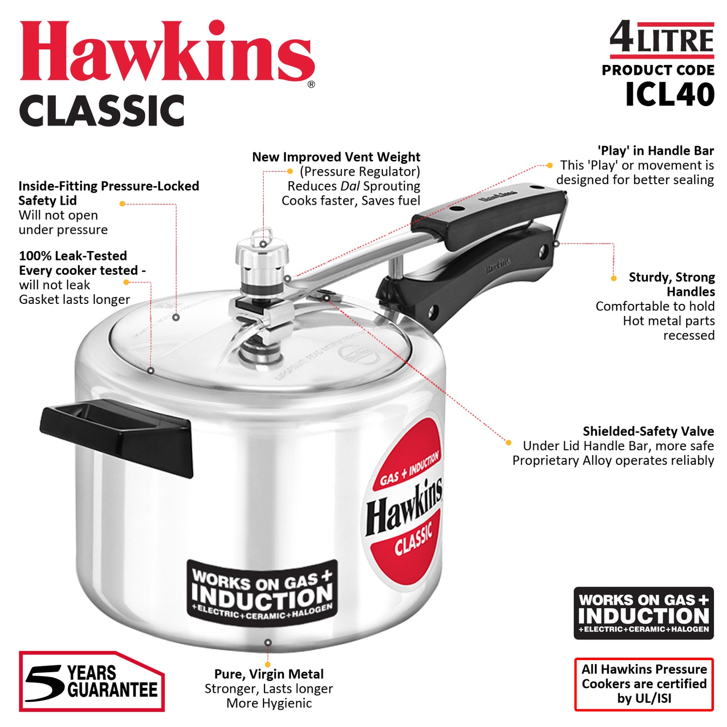 Hawkins Induction Compatible Classic Pressure Cooker