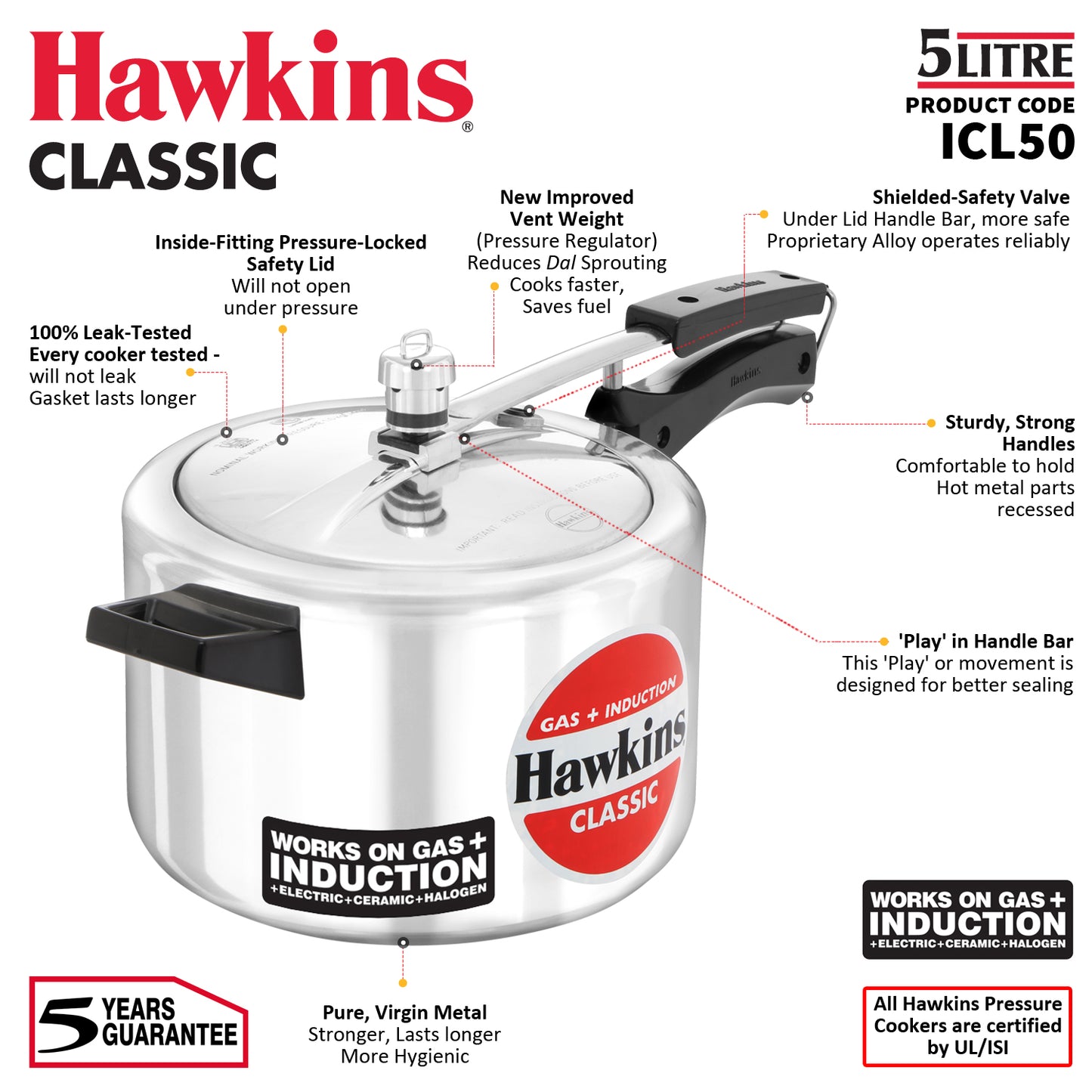 Hawkins Induction Compatible Classic Pressure Cooker